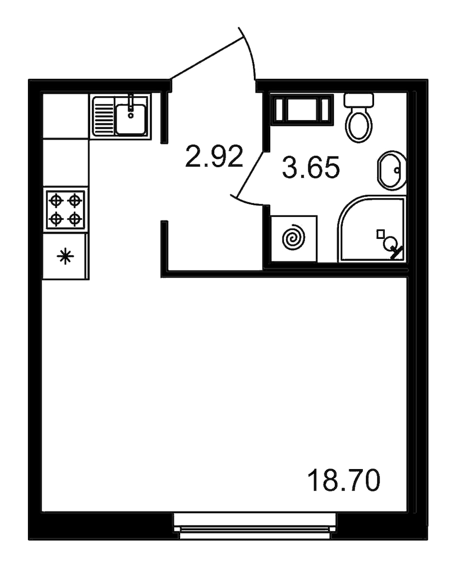 Квартира студия 25.27 м², 2/15 эт., ЖК «Новые горизонты»